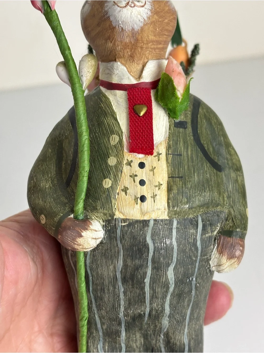 Hallmark Heirloom Bunny by Crista Couch-Dapper Rabbit w basket-8”